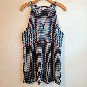 THML Navy Embroidered Racer Back Blouse